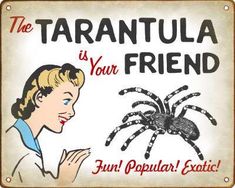 a sign that says the tarantula is your friend with a spider on it