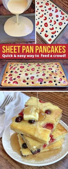 sheet pan pancakes are stacked on top of each other and ready to be baked in the oven