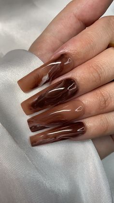 Shown in long square Nail glue included Prep kit sold separately Brown Nail Colors, Brown Nails For Fall, Nail Colors For Fall, Nails For Fall, Brown Nail, Fall Nail Ideas, Brown Nails Design, Long Square Nails, November Nails