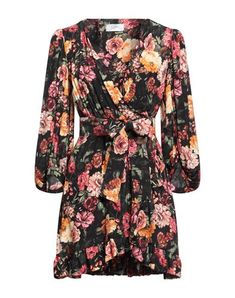 Crepe Frills Belt Floral design V-neck Long sleeves Partially lined interior Dress Mini Robes, Mini Black Dress, Short Dress, No Frills, Sustainable Fashion, Clothing And Shoes, Fashion Branding, Black Women, Short Dresses