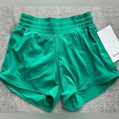 Gorgeous Green Color. Brand New, No Flaws! Green Go-dry Athletic Shorts For Yoga, Sporty Green Shorts For Light Exercise, Green Go-dry Shorts For Light Exercise, Green Athletic Shorts With Built-in Liner For Light Exercise, Green Athletic Shorts With Built-in Shorts For Light Exercise, Casual Green Athletic Shorts For Light Exercise, Lulu Clothes, Lululemon Yoga Shorts, Nike Winter Jackets