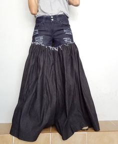 SALE Wide Legs Jeans  Frayed, Distressed, Dark Blue Jeans, Unique Bell Bottom Medium Weight Denim Co Old Pants Diy Upcycle, Bell Bottom, 70 Outfits, Reworked Clothing, Diy Jeans, Silly Clothes, Denim Jeans Fashion, Diy Clothes And Shoes, Bright Fashion