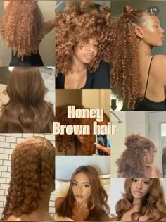 Honey Brown Color Hair, Brown Hair Colors Honey, Brown Colored Hair Black Women, Brown Blonde Black Women, Cinnamon Brown Natural Hair, Black Women Honey Brown Hair, Hair Colors Natural Hair Black Women, Honey Brown And Blonde Highlights, Light Brown Hair Black Women Curls