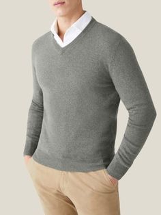 Luca Faloni Classic Cashmere V-neck Sweater For Fall, Classic Fitted V-neck Sweater, Classic Cashmere V-neck Sweater With Long Sleeves, Classic Fitted Wool V-neck Sweater, Winter Cashmere V-neck Sweater For Layering, Elegant Gray V-neck Sweater, Classic Cashmere Polo Sweater For Winter, Fitted Fine Knit Cashmere V-neck Sweater, Fitted Cashmere V-neck Sweater In Fine Knit