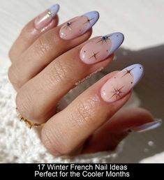 There are so many French nail ideas perfect for winter. We rounded up 17 examples inside. #cutenails Sun Set Nails, Purple Star Nails, Moon Nail Designs, Purple And Gold Nails, Purple Wedding Nails, Celestial Nails, Texas Nails, Colorful Nails