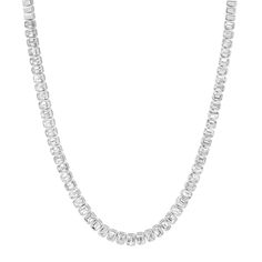 This is one of the most fabulous necklaces I have ever seen! These gorgeous emerald cut diamonds are so sparkly and sit perfectly. I love the charm and elegance this statement necklace brings to anyones style. Available in 14k yellow, rose or white gold Measures 18" in length Diamonds cover the front 8" By Curated by AB Tennis Necklace, Emerald Cut Diamonds, Yellow Rose, Emerald Cut, Diamond Necklace, Diamond Cuts, Statement Necklace, Emerald, Silver Necklace