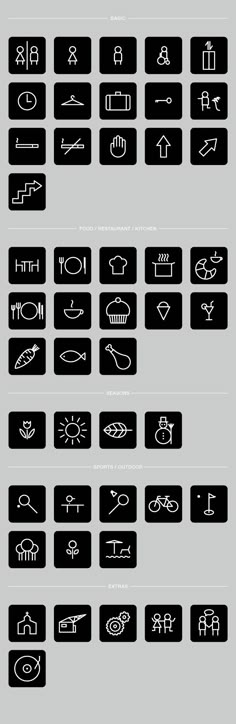 a large set of black and white symbols