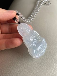 "🌈 GuanYin Jadeite Pendant for Necklace, Icy Translucent White 🌷 Untreated Natural Jadeite/ Grade A Jade/ Certified 🌷 Jade from Myanmar/ Burma 🌷 100% handmade carving 🌷 Dimensions : 55 x 39.6 x 5.7 mm 🌷 Color : Icy Translucent White and Green 🌷 Free standard shipping from Hong Kong with tracking included 🌷 Take approximately 7-21 days to arrive worldwide ❤️ In Chinese Culture: Young people wear jade pendant will have a prosperous life, attracts good luck and friendship Old people wear ja White Jade Jewelry For Meditation, White Jade Amulet Jewelry, Carved Agate Round Necklaces, Round Carved Agate Necklaces, White Carved Spiritual Jewelry, White Jade Spiritual Jewelry, Spiritual White Jade Jewelry, Carved Agate Jewelry For Gift, Elegant Carved Agate Jewelry