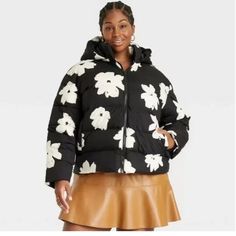 Nwt Floral Hipster Jacket In Plus Size With Hood. 3x Womens Oversized Blazer, Winter Coat Short, Faux Fur Hooded Jacket, Winter Puffer Coat, Long Faux Fur Coat, Womens Sherpa, Plus Size Winter, Black Puffer Jacket, Quilted Puffer Jacket