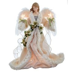 Kurt Adler 16-Inch UL 10-Light Ivory and Gray Angel Tree Topper Lighted Star Tree Topper, Grey Gown, Light Angel, Angel Christmas Tree Topper, Angel Tree Topper, Star Candle, Angel Tree, Kurt Adler, Christmas Store