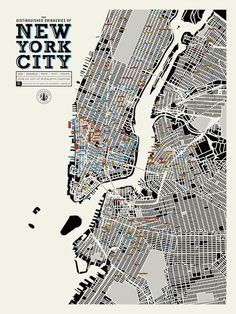 the new york city map is shown in black and white, as well as an image of