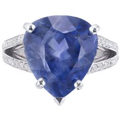 Sapphire and diamond engagement ring. Pear shaped sapphire center stone set in a platinum setting with 48 round ideal cut diamonds. There are natural veil type flaws and feathers that partially separate the color zones. 1 pear shaped blue Sapphire, approx. total weight 12.42cts, 13.76 x 12.48 x 9.10mm , natural no heat (Sri Lanka), GIA certificate #6203792143 48 full cut Ideal diamonds, approx. total weight .37cts, G, VS Size 6.25 and sizable Width at top:15.4mm Height at top:15.2mm Width at Bot Engagement Ring Pear Shaped, Ring Pear Shaped, Sapphire Diamond Engagement Ring, Sapphire And Diamond Engagement Ring, Antique Wedding Bands, Engagement Ring Pear, Diamond Sapphire Engagement Ring, Sapphire Diamond Engagement, Antique Engagement Rings Vintage