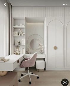 a white desk and chair in a room