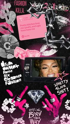 a collage of pink and black items with the words fashion killa on it