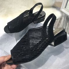 Upper Material: Mesh (Air mesh)Origin: CN(Origin)Heel Height: Med (3cm-5cm)With Platforms: NoOccasion: CasualSandal Type: BasicHeel Type: Square heelLining Material: NONESide Vamp Type: CoveredOutsole Material: RubberItem Type: SandalsClosure Type: Slip-OnFit: Fits true to size, take your normal sizeBack Counter Type: Back StrapFashion Element: PlatformStyle: FashionModel Number: HFD4225Pattern Type: SolidInsole Material: PUDepartment Name: AdultSize: 35 36 37 38 39 40 41Color: blackSeason: summ Spring Fish Mouth Synthetic Sandals, Black Fish Mouth Heels For Summer, Black Fish Mouth Sandals, Spring Evening Jelly Sandals With Round Toe, Casual Mesh Sandals For Beach, Summer Evening Slip-on Slingback Sandals, Casual Summer Sandals In Mesh, Spring Mesh Sandals With Round Toe, Summer Open Toe Mesh Heels