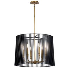 a black and gold chandelier with four lights