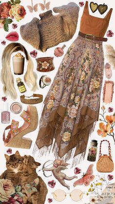 Artsy Bohemian Outfit, Pink Hippy Outfit, Old Rose Outfit, Hippie Fairy Core Outfits, Fairycore Aesthetic Outfits Pink, Cottagecore Outfit Board, Fairy Grunge Pink Outfits, Rose Outfit, Ethno Style