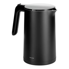 a black and white coffee pot on a white background