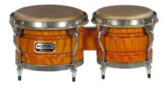 two wooden drums sitting next to each other