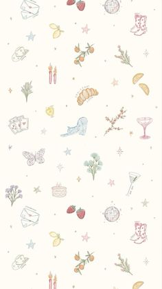 a wallpaper with many different types of items in the air and stars on it