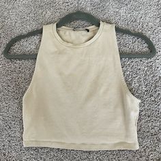 Zara Tan High Neck Cropped Tank Top Never Worn Khaki Crop Top For Summer, Zara Beige Crop Top For Summer, Trendy Khaki Crop Top For Spring, Fitted Khaki Tops For Summer, Casual Khaki Crop Top For Summer, Zara Summer Tops In Neutral Color, Zara Neutral Tops For Summer, Trendy Khaki Crop Top For Summer, Cropped Khaki Top For Summer