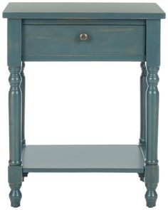 Brimming with vintage style, the Tami End Table will complement every interior from coastal cottage to prairie farmhouse. With turned spindle legs, handy shelf, and smooth storage drawer, this stylish accent is crafted of pine wood with a dark teal finish, making for a timeless look that's always in fashion. Safavieh Tami 20-in W x 25-in H Steel Teal Wood End Table with Storage Assembly Required in Blue | AMH6604C Prairie Farmhouse, Teal Wood, Safavieh Furniture, Grey Storage, Wood End Table, Wood End Tables, Night Table, End Tables With Storage, Storage Drawer