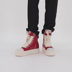 Calipso 300 Red – CRISTIANZEROTRE Red High-top Platform Sneakers, Red High-top Platform Sneakers With Rubber Sole, Red Platform High-top Sneakers, Red Platform Sneakers With Red Sole, Red High-top Lace-up Sneakers With Contrast Sole, Red High-top Sneakers With Contrast Sole, Red Lace-up High-top Sneakers With Contrast Sole, Cream Lace, High Fashion Street Style