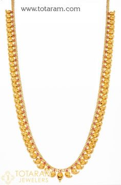 <br /> 22 Karat Gold Mango Necklace With Red Stones <br /> Gross Gold Weight: 47.100 - 48.100 grams <br /> Length : 30.0 inches<br /> 48grams Gold Haram Designs, Gold Mango Haram Designs With Grams, Gold Mango Mala Designs, Gold Mango Haram Designs, Mango Design Necklace Gold, Gold Long Necklace With Grams, Mango Necklace Indian Gold, Gold Jhumar Design, Mango Haram Designs With Grams