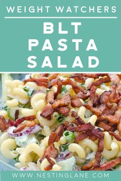 pasta salad with bacon, cheese and lettuce in it