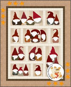 an image of gnomes and bears quilt pattern