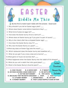 an easter riddle game with eggs in the background