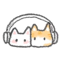 two cats with headphones sitting next to each other