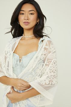 New Colors! Transform your wardrobe with the timeless elegance of The Kate Majestic Lace Kimono. Embroidered with baroque-inspired flowers and edged with exquisite crochet trim, this romantic piece is an effortless way to enhance any look. Available in nine sublime shades, this one-size-fits-most kimono will add a dash of boho flair to your chicest ensembles. Size: 43.3" L x 22.4" W - One size fits most (OS) Available in 9 Colors: Black, Coral, Pink, Light Blue, Marigold, Navy, Sage, Sand, Sun. *Expand details for more information Black Coral, Lace Kimono, Beach Inspired, Crochet Trim, Pink Light, Wide Sleeves, Coral Pink, Timeless Elegance, New Color