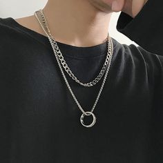 Ring Necklace Men, Double Layer Necklace, Men's Necklace, Necklace Online, Simple Necklace, Metal Necklaces, Men's Jewelry, Men Necklace, Ring Necklace