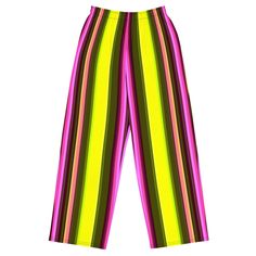 💛Get the comfort of pajamas in this stylish pair of Women's Wide-Leg Baggy Pants with a Pink & Neon Stripes Design. With the adjustable waist and stretchy fabric, it's like your favorite sweatpants but better! * Relaxed fit * Practical side pockets * Elastic waistband with a white drawstring * Can be worn on the waist or on the hips * Premium knit mid-weight jersey fabric * 95% polyester, 5% elastane (fabric composition may vary by 1%) * Fabric weight: 6.19 oz/yd2 (210 g/m2) (weight may vary by Multicolor Wide Leg Pants For Pajama Party, Green Relaxed Fit Pants For Pajama Party, Relaxed Fit Multicolor Wide-leg Bottoms, Multicolor Relaxed Fit Wide-leg Bottoms, Relaxed Fit Multicolor Wide-leg Pants, Multicolor Wide-leg Pants With Relaxed Fit, Multicolor Relaxed Fit Bottoms For Pajama Party, Multicolor Wide-leg Loungewear Bottoms, Multicolor High-waisted Loungewear Pants