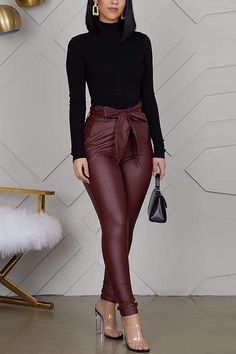 Size(in) Waist Hip Length S 28.3 39.4 42.1 M 29.9 40.9 42.5 L 31.5 42.5 42.9 XL 33.1 44.1 43.3 XXL 34.6 45.7 43.7 Latina Pants, Faux Leather Pants Outfit, Distressed Outfit, Look Legging, Leather Pants Outfit, Trouser Outfits, Outfit Mujer, Chic Casual, Faux Leather Pants