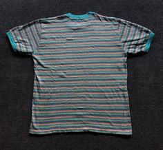 On Sale 28% Vintage Multicolor Colour Punk Grunge Kurt Streetwear Designer Rare T shirt 90s Striped Crew Neck Top, Multicolor Grunge Crew Neck Top, Multicolor Grunge Top For Streetwear, Multicolor Cotton Grunge T-shirt, Punk Multicolor Tops For Streetwear, Retro Striped Streetwear Tops, Retro Striped T-shirt For Streetwear, Retro Striped Tops For Streetwear, 90s Striped Cotton T-shirt