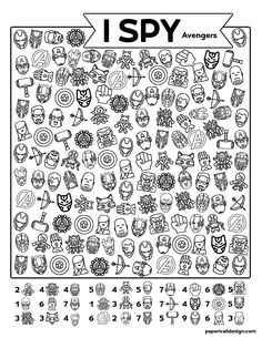 a coloring page with the words i spy in black and white, surrounded by images of monsters