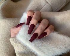 Dark Red Coffin Nails, Dark Red Coffin, Red Matte Nails, Dark Red Nails, Coffin Nails Matte, Romantic Nails, Matte Nails Design, Acrylic Press On Nails, Liquid Nails