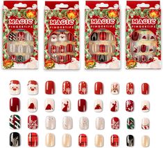 Oval Fake Nails, Winter Nails 2023, Festive Holiday Nails, Christmas Press On Nails, Nails 2023 Trends, Christmas Squares, Festive Nail Art, Holiday Nail, Holiday Nail Art