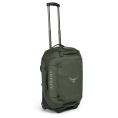 Osprey Transporter® Wheeled Carry-On Duffel 40L For trips that don't require a ton of gear, the carry-on sized Rolling Transporter® 40L with its rugged design and burly fabrics will keep your gear, clothing or whatever safe and sound on any trip. The Transporter® Wheeled Duffel 40's High Road Chassis features a sturdy, lightweight aluminum frame with an extendable handle and oversized wheels to keep you rolling smoothly on the most rugged surfaces. Overlapping rain flap zippers protect contents Mens Carry On Luggage, The Transporter, Small Duffle Bag, Diy Backpack, Carry On Size, High Road, Mens Travel, Duffel Bag Backpack, Mens Travel Bag