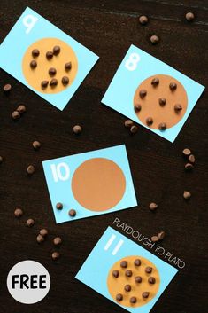 chocolate chip cookies are cut into squares and placed on top of each other with free printable numbers