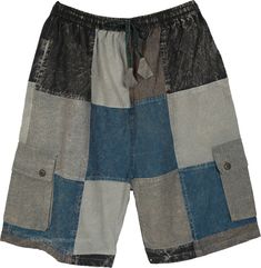 Neutral, smart and casual- these patchwork unisex shorts are perfect for a easygoing summer look. The woven cotton shorts have an elastic drawstring waist, pockets and box pockets in the front. #tlb #vacationclothing #beachwrap #Solid #bohemianfashion #Pocket #BohemianShorts Relaxed Fit Patchwork Bottoms For Summer, Blue Shorts With Multiple Pockets For Summer, Blue Summer Shorts With Multiple Pockets, Blue Shorts With Multiple Pockets, Blue Patch Pocket Shorts For Summer, Blue Cotton Shorts With Patch Pockets, Beach Cotton Cargo Shorts, Summer Cargo Shorts With Patch Pockets, Cotton Shorts With Pockets For Beach