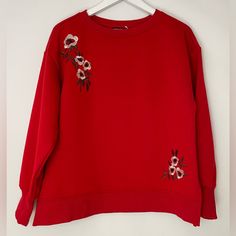 Nwt Velvet Hearts Floral Embroidered Pullover Sweatshirt Red Size Medium Measurements Bust: 21 Inches Shoulder To Bottom Hem: 22.5 Inches Red Embroidered Crew Neck Sweater, Embroidered Long Sleeve Red Top, Red Embroidered Long Sleeve Tops, Winter Crew Neck Tops With Floral Embroidery, Red Floral Embroidered Crew Neck Top, Casual Red Embroidered Sweatshirt, Casual Red Embroidered Sweater, Velvet Hearts, Heart Red