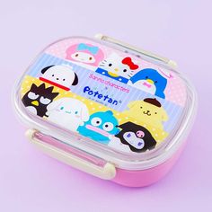 Don't forget to bring your favorite meals for lunch using this kawaii bento box. It showcases Sanrio Characters with the same design as the chubby Potetan animal plushies by K company! This bento box has a lid with two snap-on locks and two removable compartments. Remember to remove the lid before heating meals in the microwave! A cute bento box featuring prints of Sanrio Characters with a Potetan design Features a lid with two snap-on locks and two removable compartments Capacity of main compar Cute Multicolor Rectangular Lunch Box, Cute Pink Lunch Box For Gift, Kawaii Rectangular Lunch Box Gift, Sanrio Bento, Meals For Lunch, Cat Ear Headset, Bento Boxes Containers, Sanrio Items, Sanrio Shop