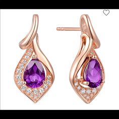 Purple Amethyst 14k Rose Gold Over Silver Brand New! Never Even Tried On! Elegant Lavender Earrings With Gemstone Accents, Elegant Amethyst Purple Earrings, Elegant Purple Amethyst Earrings, Fine Jewelry Amethyst Earrings In Rose Gold, Amethyst Earrings, Earrings Color, Purple Amethyst, Purple Gold, Amethyst