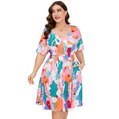 Whizmax Women's Plus Size Midi Dress Summer Floral Print Ruffle Flowy Dress : Target Plus Size Midi Dress, Boho Summer Dresses, Summer Boho, Mini Skater Dress, Poplin Dress, Midi Dress Summer, Plus Size Summer, Green Print, Boho Summer