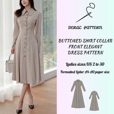 digital pattern Sewing Pattern Wool Dress, Button Dress Pattern, Summer Dress Midi, Pattern Summer Dress, Midi Dress Pattern, Buttoned Dress, Summer Dress Patterns, Sewing Tutorials Clothes, Clothes Sewing