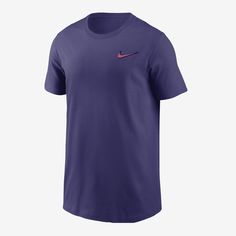 Gear up for two weeks of some of the world’s best hard-court tennis in this classic Nike tee. Purple Sports T-shirt With Logo Print, Cotton Short Sleeve T-shirt For Tennis, Sports Purple T-shirt With Logo Print, Nike Purple Crew Neck T-shirt, Purple Moisture-wicking T-shirt For Sports, Athleisure Short Sleeve Tennis T-shirt, Purple Athleisure T-shirt For Sports, Short Sleeve Athleisure Tennis T-shirt, Blue Short Sleeve Tennis Top