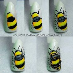 Bee Nails, Image Nails, New Nail Art Design, Butterfly Nail Art, Animal Nails, Animal Print Nails, New Nail Art, Butterfly Nail